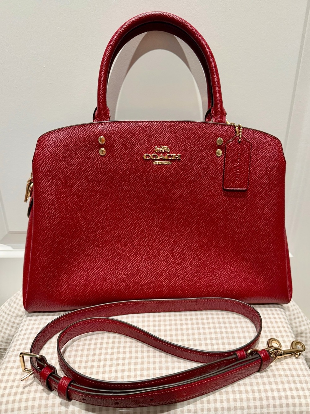 Coach Red Leather Dome Satchel with Detachable Strap